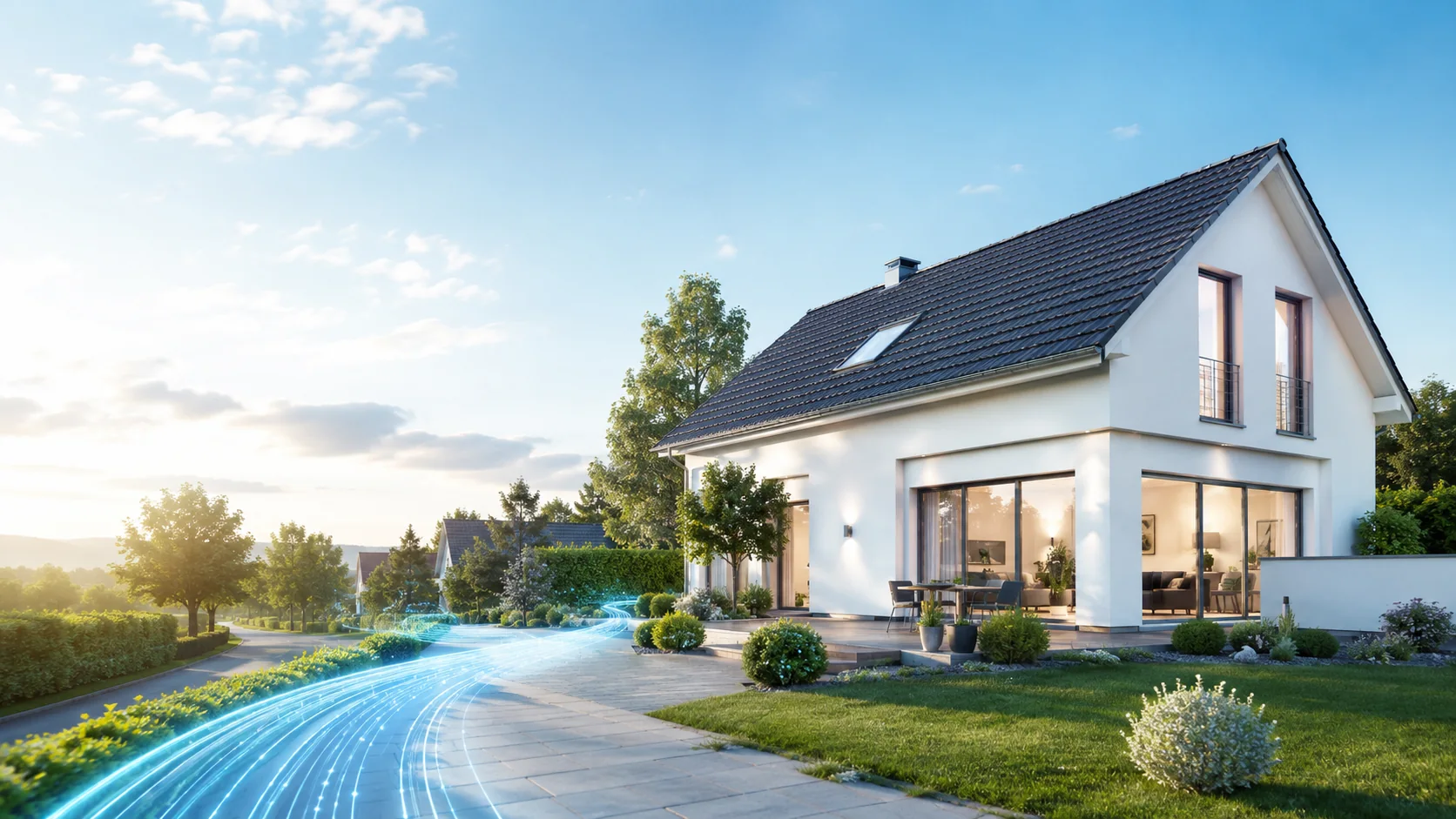 Modernes Wohnhaus mit Glasfaseranschluss und schnellem Internetzugang