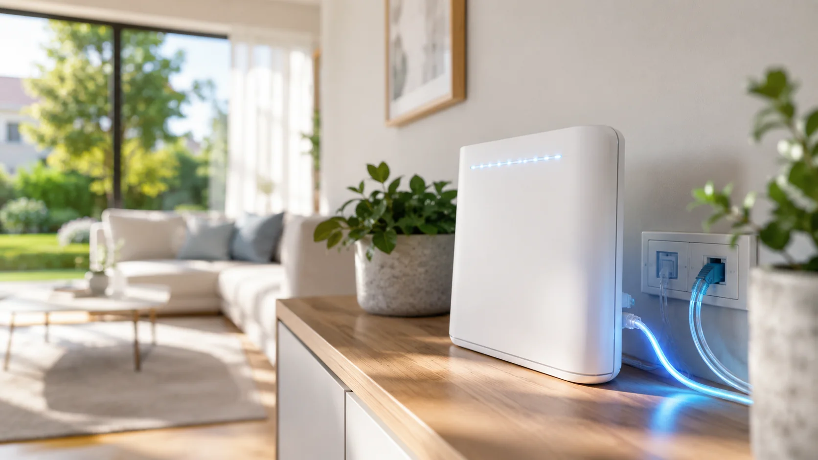 Glasfaser-Router und Internetanschluss für schnelles WLAN im Zuhause